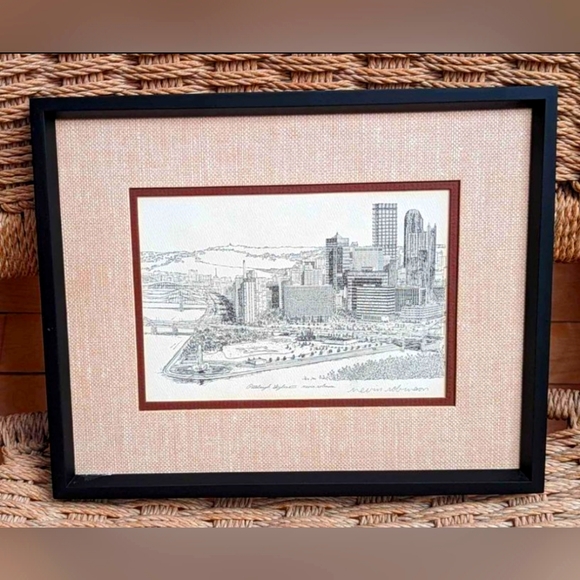 Vintage Pittsburgh Skyline Etching Signed by Nevin Robinson - Picture 1 of 3